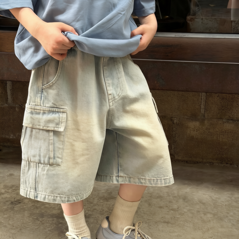fe297b387935b8 【100-170cm】ショートパンツ 男の子 デニム カーゴパンツ ファッション - 画像 (1)