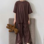 【100-170cm】ルームウェア ボーダー柄 薄手 ゆったり - 画像 (6)