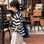 【100-170cm】半袖Ｔシャツ 男の子 ボーダー柄 折り襟 ポロシャツ - 画像 (3)