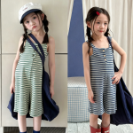 【80-130cm】サロペット 女の子 ボーダー柄 キャミソール ゆったり - 画像 (2)