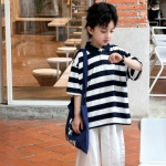 【100-170cm】半袖Ｔシャツ 男の子 ボーダー柄 折り襟 ポロシャツ - 画像 (4)