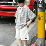 【100-170cm】半袖Ｔシャツ 男の子 ボーダー柄 折り襟 ゆったり - 画像 (5)