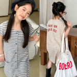 【80-130cm】サロペット 女の子 ボーダー柄 カジュアル ゆったり - 画像 (2)