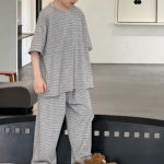 【100-170cm】ルームウェア ボーダー柄 薄手 ゆったり - 画像 (5)
