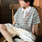 【100-170cm】半袖Ｔシャツ 男の子 ボーダー柄 折り襟 ゆったり - 画像 (6)