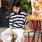 【100-170cm】半袖Ｔシャツ 男の子 ボーダー柄 折り襟 ポロシャツ - 画像 (5)