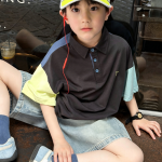 【100-170cm】半袖シャツ 男の子 折り襟 配色切り替え ポロシャツ - 画像 (6)