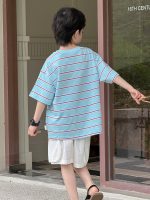 【100-160cm】半袖Tシャツ 男の子 ボーダー柄 快適 ゆったり - 画像 (3)