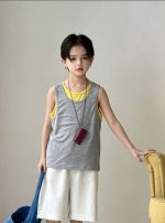 【100-170cm】ベスト ノースリーブ ゆったり 無地 合わせやすい 男の子 - 画像 (3)