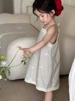 【90-140cm】ワンピース 女の子 ストライプ 刺繍 レース - 画像 (4)