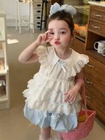 【90-140cm】フリル シャツorショートパンツ 女の子 リボン付き スウィート - 画像 (2)