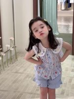 【80-130cm】ストライプ シャツorフリル ショートパンツ 女の子 ノースリープ - 画像 (2)