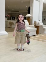【80-130cm】ワンショルダー キャミソールor七分丈 パンツ 女の子 ボーダー柄 - 画像 (3)