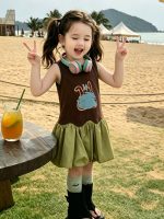 【90-150cm】ワンピース 女の子 ノースリープ 切り替え レトロ - 画像 (2)