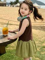 【90-150cm】ワンピース 女の子 ノースリープ 切り替え レトロ - 画像 (5)