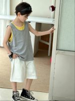 【100-170cm】ベスト ノースリーブ ゆったり 無地 合わせやすい 男の子 - 画像 (6)