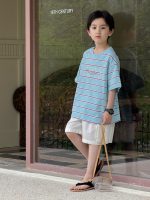 【100-160cm】半袖Tシャツ 男の子 ボーダー柄 快適 ゆったり - 画像 (6)