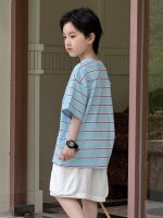 【100-160cm】半袖Tシャツ 男の子 ボーダー柄 快適 ゆったり - 画像 (4)