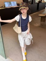 【100-160cm】ショートパンツ 切り替え 無地 ゆったり 七分丈 合わせやすい - 画像 (4)