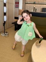 【80-130cm】ノースリープ トップスorショートパンツ 女の子 チェック柄 カジュアル