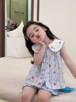 【80-130cm】ストライプ シャツorフリル ショートパンツ 女の子 ノースリープ - 画像 (4)
