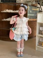 【90-140cm】フリル シャツorショートパンツ 女の子 リボン付き スウィート - 画像 (3)
