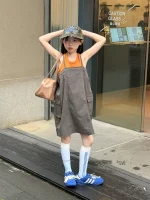 【100-160cm】ワンピース 韓国風 無地 カジュアル ノースリーブ キャミソール - 画像 (6)