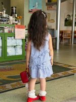 【80-130cm】ワンピース 女の子 折り襟 ノースリープ チェック柄 - 画像 (3)