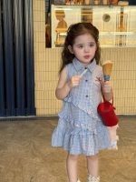 【80-130cm】ワンピース 女の子 折り襟 ノースリープ チェック柄 - 画像 (2)