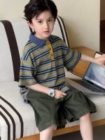 【100-160cm】半袖Tシャツ 男の子 ボーダー柄 配色 ポロシャツ - 画像 (2)
