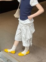 【100-160cm】ショートパンツ 切り替え 無地 ゆったり 七分丈 合わせやすい - 画像 (6)
