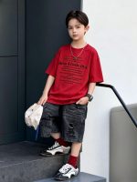 【90-160cm】Tシャツ アルファベット プリント カジュアル 夏新作 - 画像 (3)