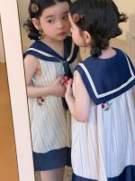 【90-140cm】ワンピース 女の子 セーラーカラー ノースリープ ストライプ - 画像 (5)