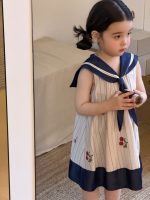 【90-140cm】ワンピース 女の子 セーラーカラー ノースリープ ストライプ - 画像 (4)