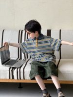 【100-160cm】半袖Tシャツ 男の子 ボーダー柄 配色 ポロシャツ - 画像 (5)