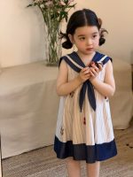 【90-140cm】ワンピース 女の子 セーラーカラー ノースリープ ストライプ - 画像 (3)