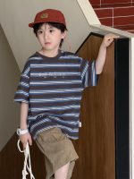 【100-160cm】半袖Tシャツ 男の子 ボーダー柄 ゆったり - 画像 (3)