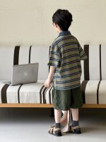 【100-160cm】半袖Tシャツ 男の子 ボーダー柄 配色 ポロシャツ - 画像 (4)