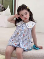 【80-130cm】ストライプ シャツorフリル ショートパンツ 女の子 ノースリープ - 画像 (5)