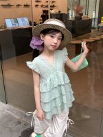 【100-160cm】Ｔシャツ Ｖネック 無地 ノースリーブ スウィート 女の子