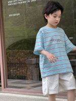 【100-160cm】半袖Tシャツ 男の子 ボーダー柄 快適 ゆったり