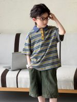 【100-160cm】半袖Tシャツ 男の子 ボーダー柄 配色 ポロシャツ - 画像 (3)