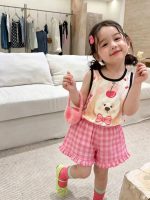 【90-140cm】カートゥーン ベストorチェック柄 ショートパンツ 女の子 スウィート