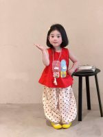 【80-140cm】アップリケ ベストorドット柄 パンツ 女の子 スウィート