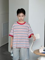 【100-170cm】Tシャツ ストライブ 韓国風 ゆったり 半袖 男の子 - 画像 (4)