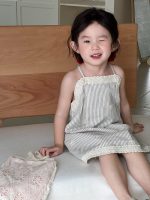 【90-140cm】ワンピース 女の子 ストライプ 刺繍 レース - 画像 (5)