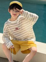 【100-160cm】半袖Tシャツ 男の子 ボーダー柄 プリント 英字