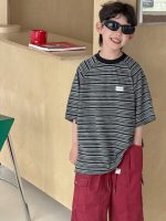 【90-160cm】半袖Ｔシャツ 男の子 ボーダー柄 レトロ