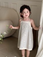 【90-140cm】ワンピース 女の子 ストライプ 刺繍 レース