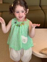 【80-130cm】ノースリープ トップスorショートパンツ 女の子 チェック柄 カジュアル - 画像 (4)